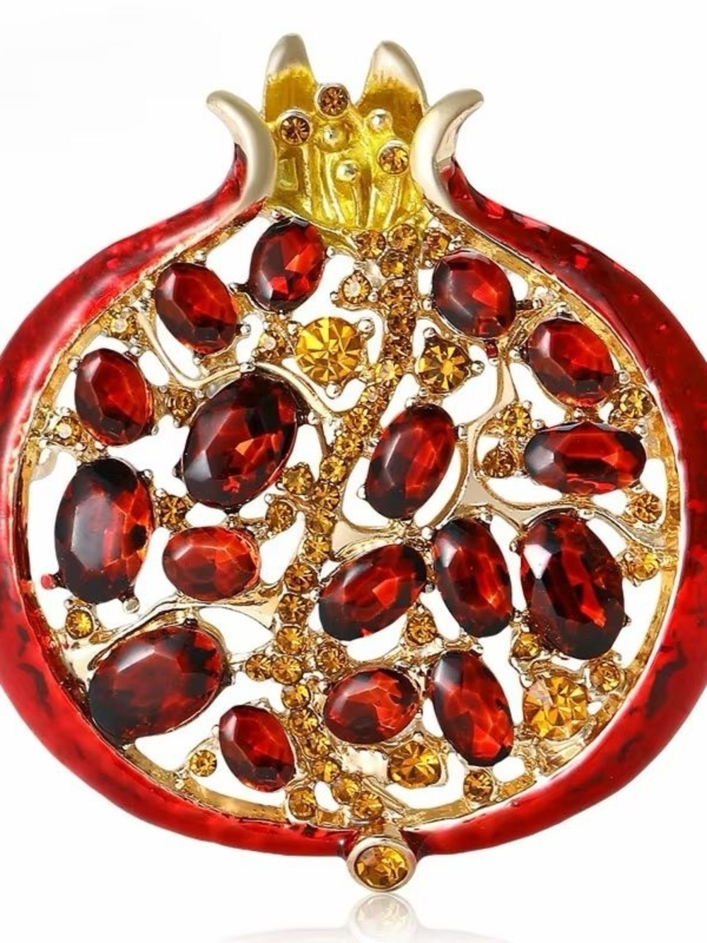 Gold-Tone Red and Amber Pomegranate Brooch - Picture 2 of 3
